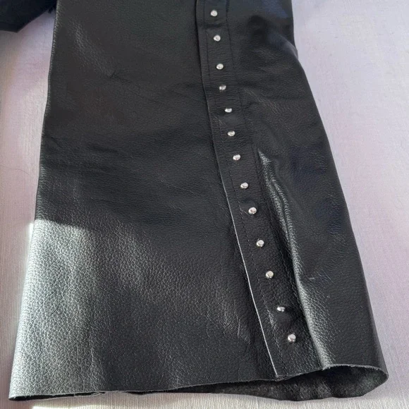 Black Leather Chaps Silver Studs Hot Leather Harley Moto Women’s Sz Small - Picture 11 of 16